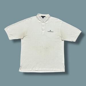 Vintage Thrashed Polo Shirt y2k Plain White Tee Collared Workwear White 2XL